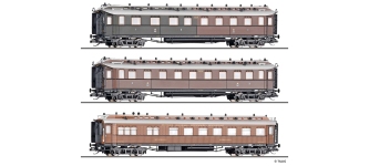 Tillig 01085 - TT - 3-tlg. Set Personenwagen Preußischer Schnellzug, KPEV, Ep. I